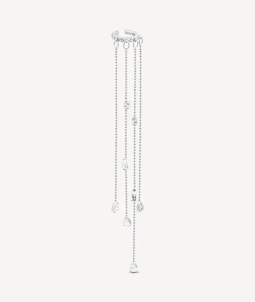 Ear cuff chaînes pendantes argenté et zirconiums Colby S