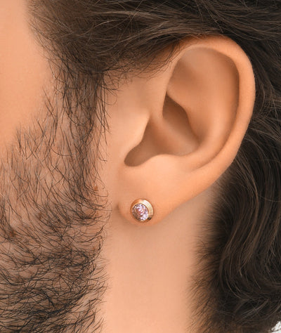 Boucle d'oreille puce rose gold et zircon rose LUCA RG D