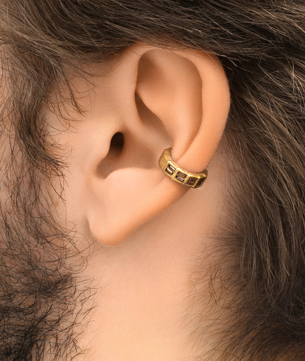 Ear cuff rond doré et zirconiums champagne effet vintage ONI VG