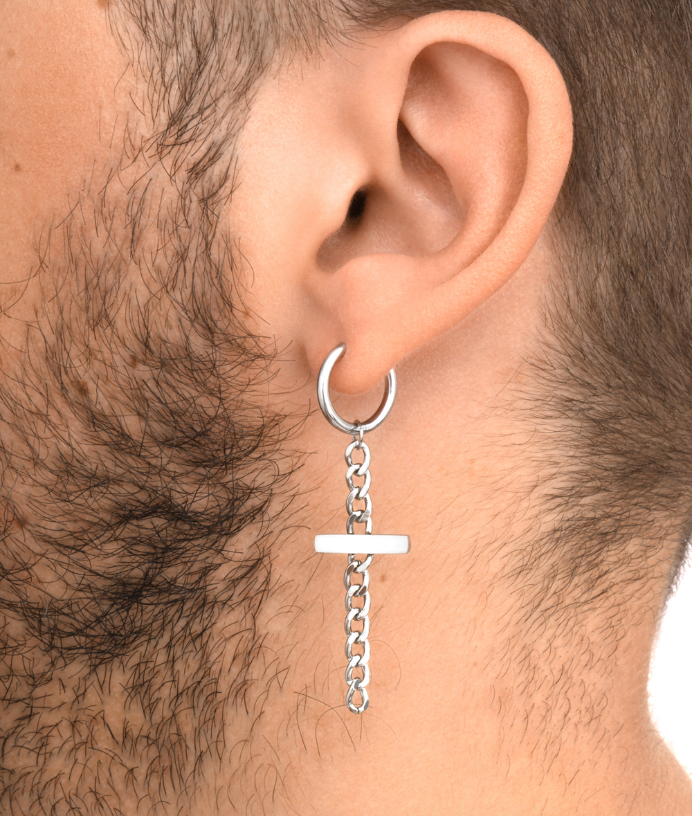 Boucle d'oreille chaine pendante argentée Harley S