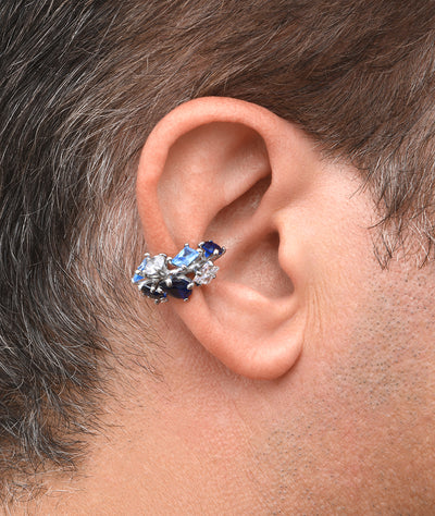 Ear cuff argenté pierres bleues et blanches JAKI S B - YParis