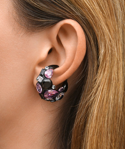 Ear cuff noir zircons roses blancs et noir DAHLIA BL