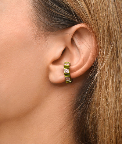 Ear cuff jaune citrus  et oxydes de zirconium rosess Dibba C