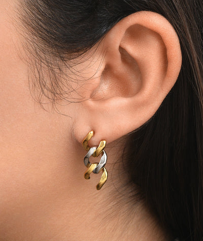 Boucle d'oreille pendante chaîne rigide bicolore Jule Bi - YParis