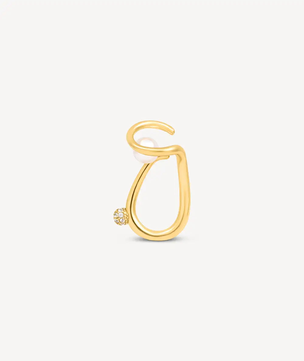 Ear cuff doré avec amas de zircons et perle d'eau douce YUNA G