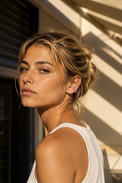 Ear cuff rond rose et zircons roses et oranges Abi L LP - YParis