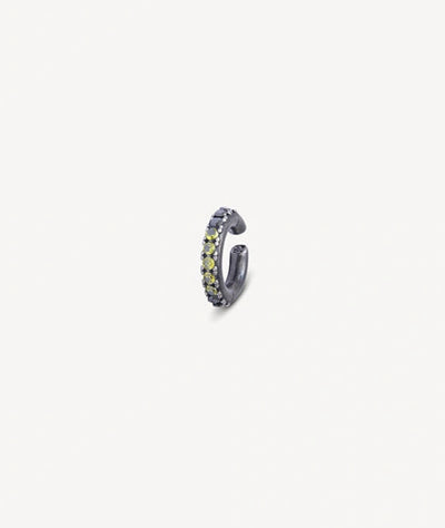 Ear cuff rond argenté et zircons noirs et olive effet vintage Abi L VS - YParis