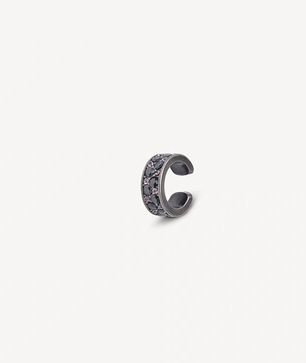 Ear cuff argenté vintage et zirconiums noirs et roses effet vintage GEMMA VS B