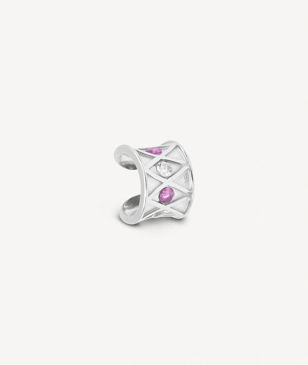 Ear cuff argenté et zircons roses et blancs  KURO L POP S