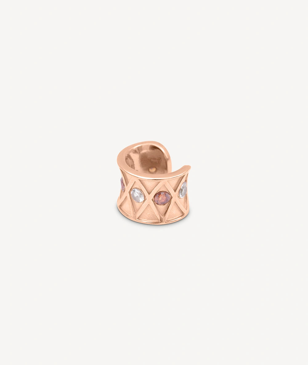 Ear cuff or rose et zircons champagne et blancs KURO L POP RG