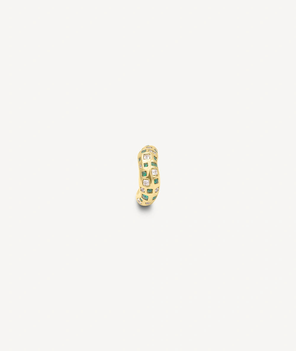 Ear cuff rond doré avec zircons verts et blancs RETSU POP G