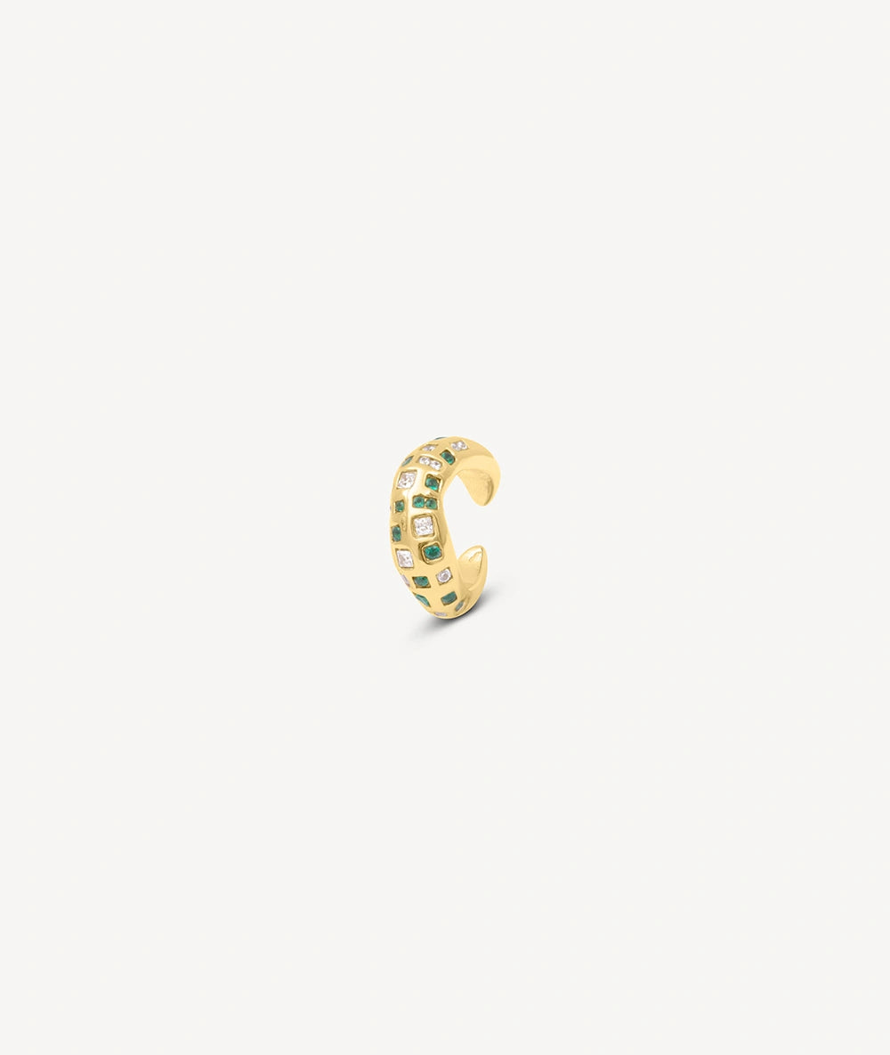 Ear cuff rond doré avec zircons verts et blancs RETSU POP G