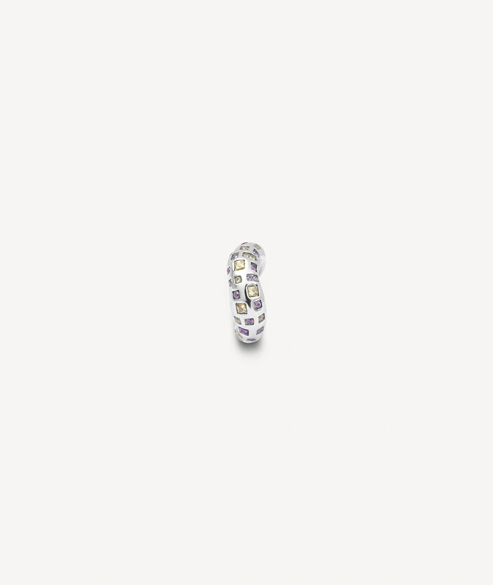 Ear cuff rond argenté avec zircons violets et citrus RETSU POP S