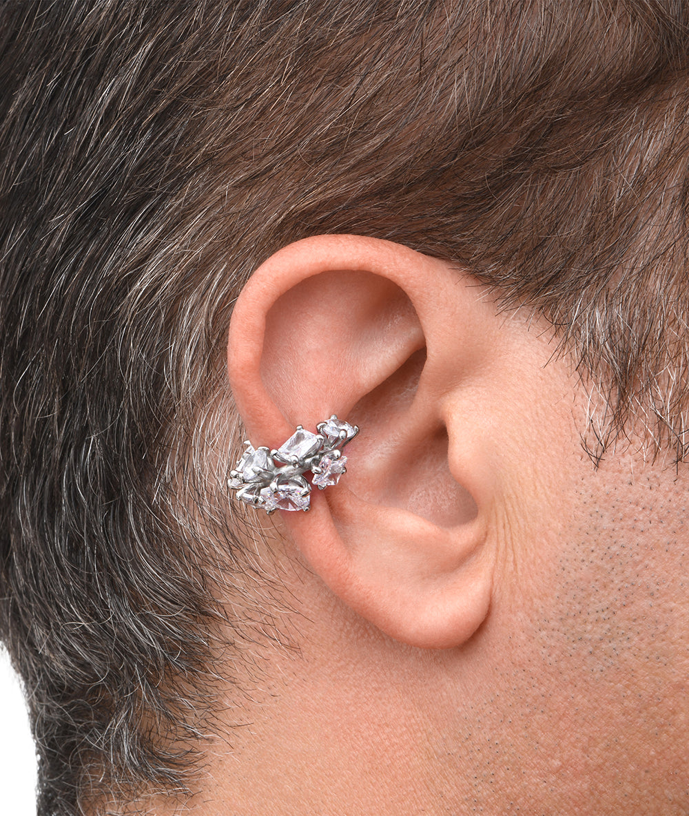 Ear cuff argenté pierres bleues et blanches JAKI S A