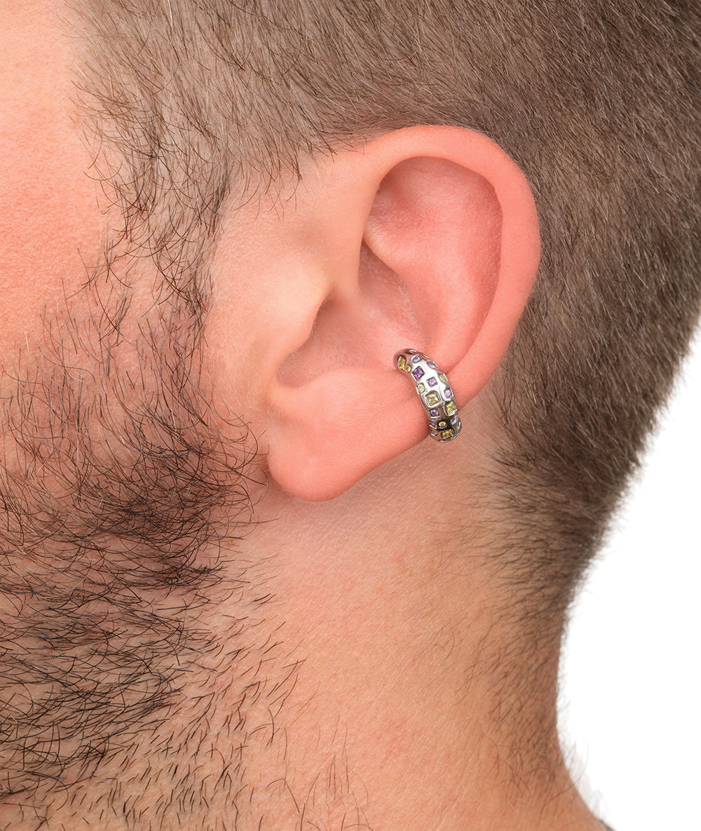 Ear cuff rond argenté avec zircons violets et citrus RETSU POP S