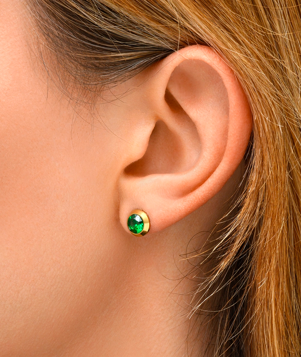Boucle d'oreille puce doré avec zircon vert LUCA G C