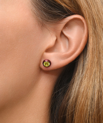 Boucle d'oreille puce rose avec oxyde de zirconium jaune LUCA LP