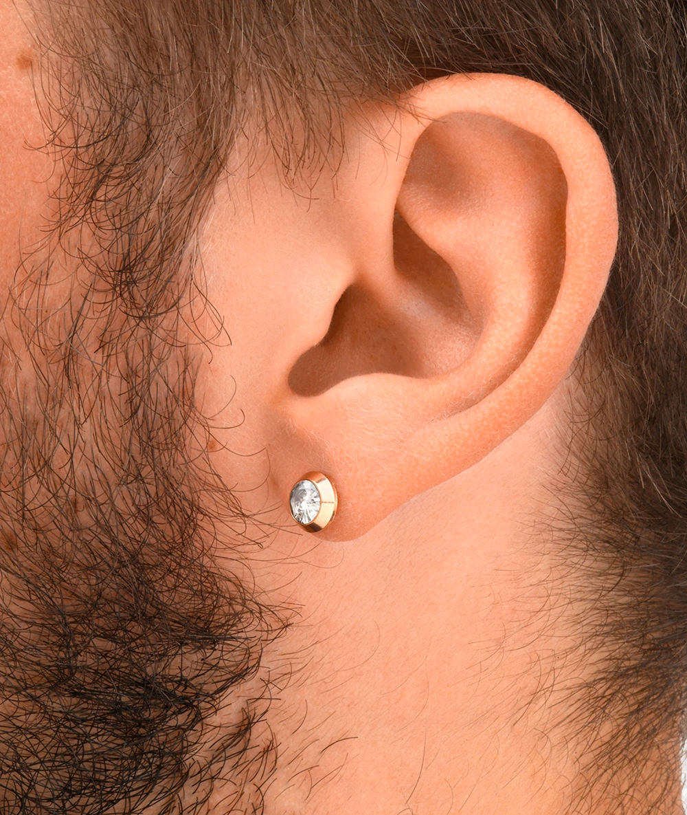 Boucle d'oreille puce or rose avec oxyde de zirconium blanc LUCA RG A