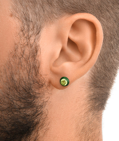 Boucle d'oreille puce en acier inoxydable vert avec oxyde de zirconium jaune LUCA SG