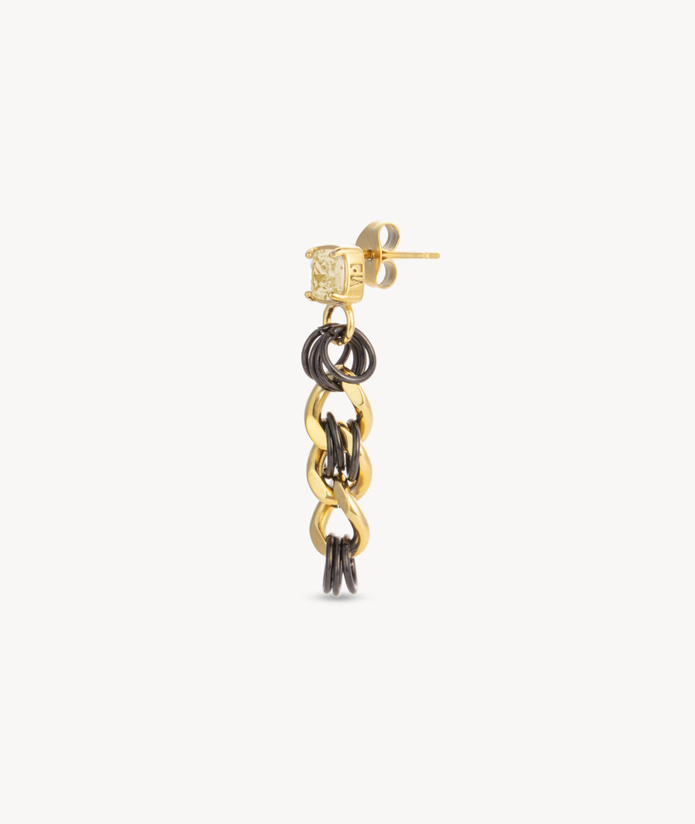 Boucle d'oreille chaîne et pierre pendante bicolore Mika GB