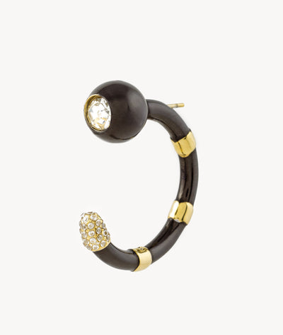 Cielo GB two-tone gold and black half hoop earring with zirconiums - YParis