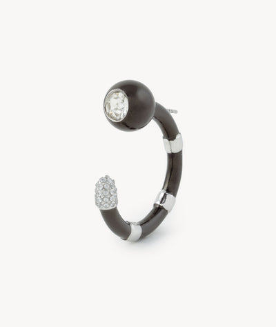 Cielo BS two-tone silver and black half hoop earring with zirconiums - YParis