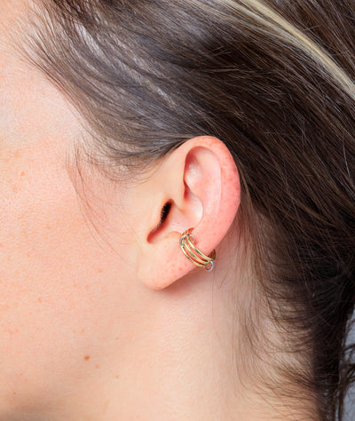 Two-tone silver wavy ear cuff, gold ring, Wavy Trash S - YParis