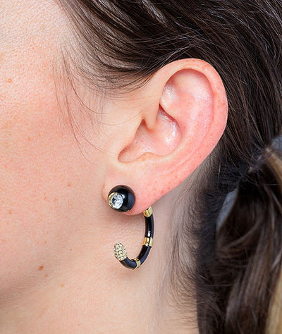 Cielo GB two-tone gold and black half hoop earring with zirconiums - YParis