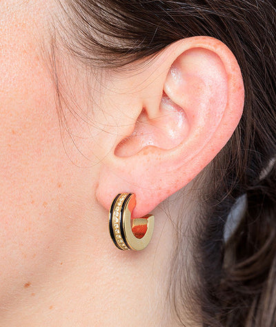 Glam BG two-tone thick hoop earring with zirconiums - YParis