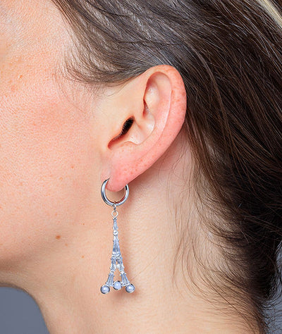 Two-tone dangling chain earring with zirconium Mika Bi - YParis