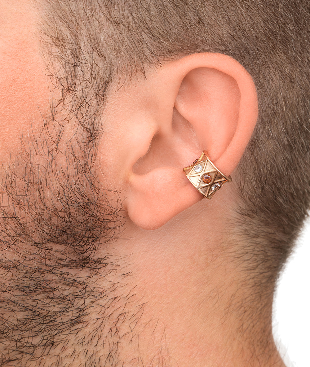 Ear cuff or rose et zircons champagne et blancs KURO L POP RG