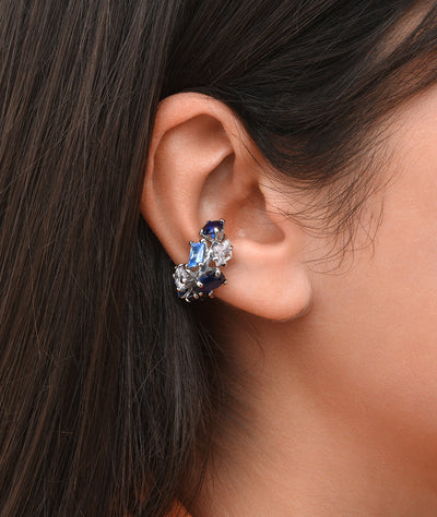 Ear cuff argenté pierres bleues et blanches JAKI S B - YParis