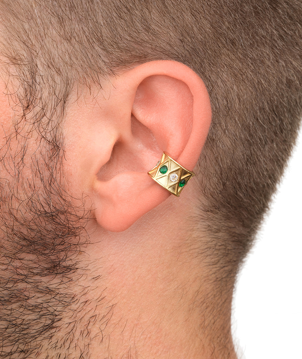 Ear cuff doré et zircons verts et blancs KURO L POP G