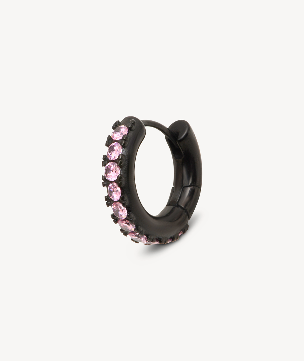 Boucle d'oreille créole noire et zirconiums rosess Tashi BL A