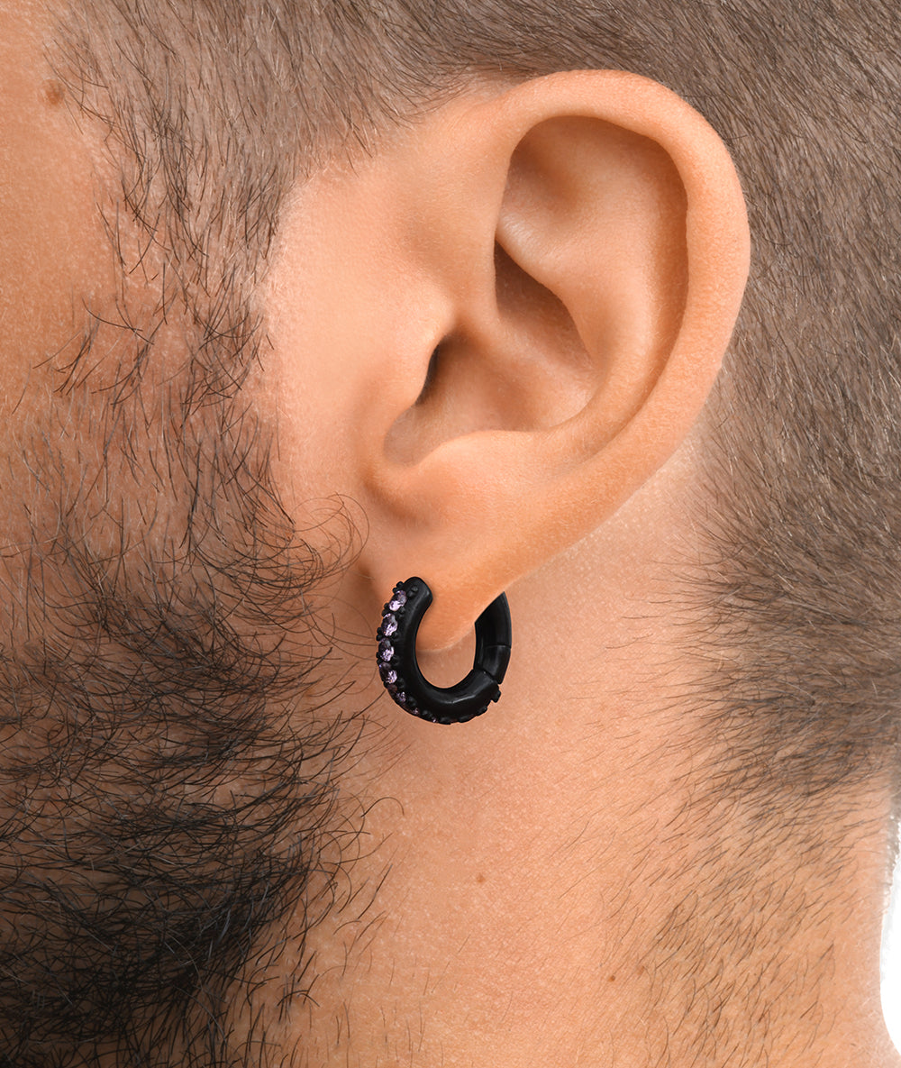 Boucle d'oreille créole noire et zirconiums rosess Tashi BL A