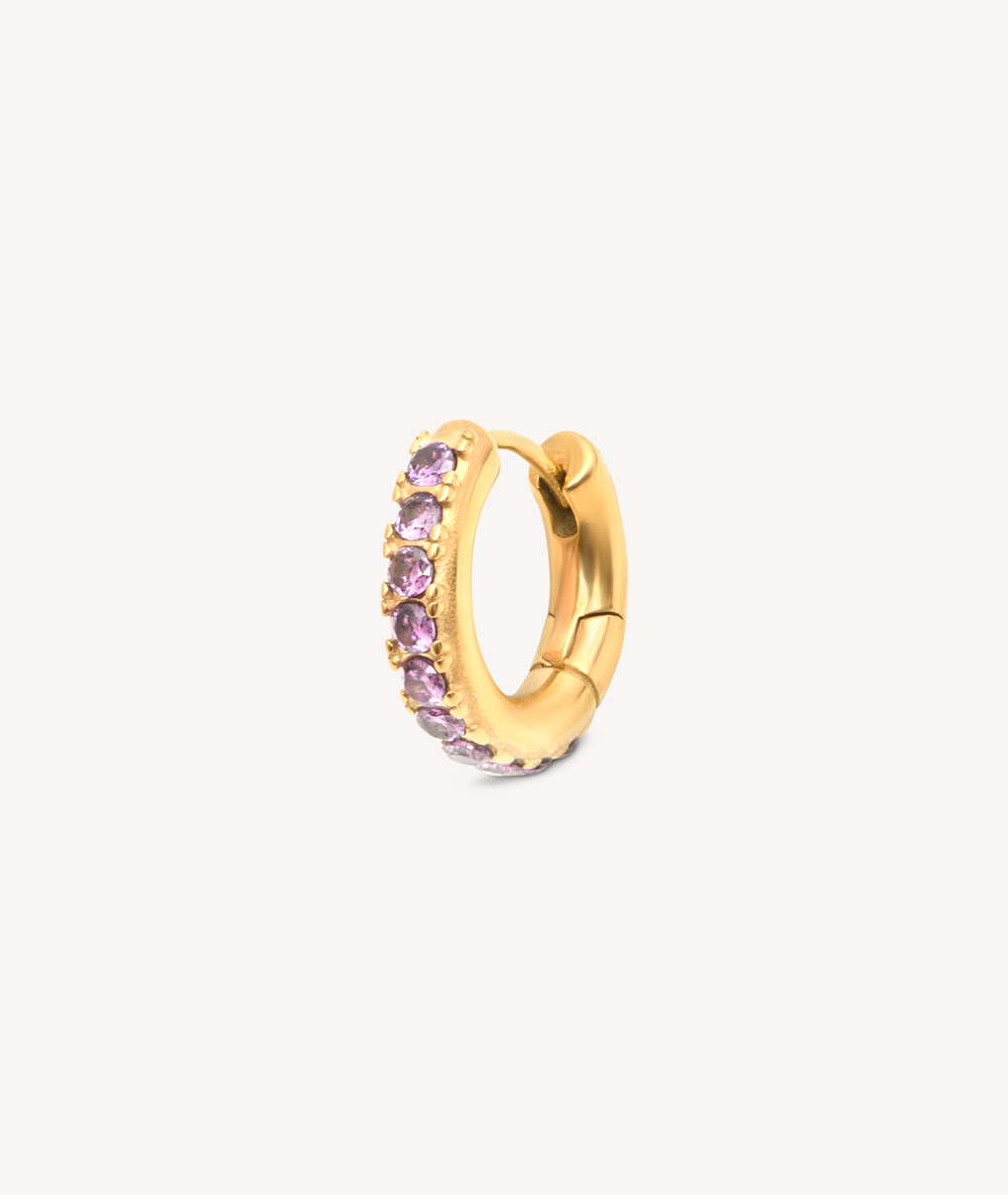 Boucle d'oreille créole dorée et zirconiums violets Tashi G B
