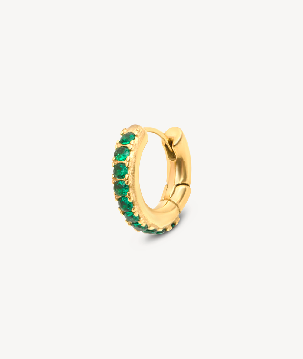 Boucle d'oreille créole dorée et zirconiums verts Tashi G C