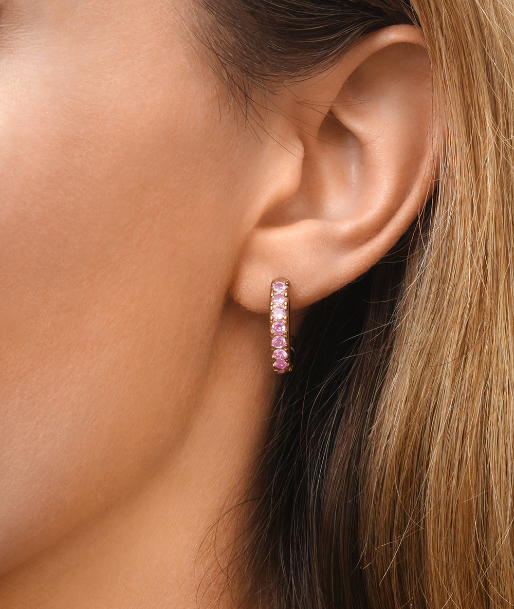 Boucle d'oreille créole or rose et zirconiums roses Tashi RG B