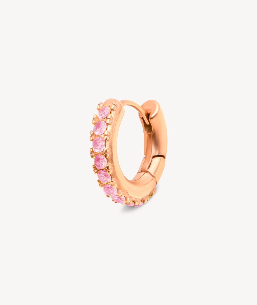 Boucle d'oreille créole or rose et zirconiums roses Tashi RG B