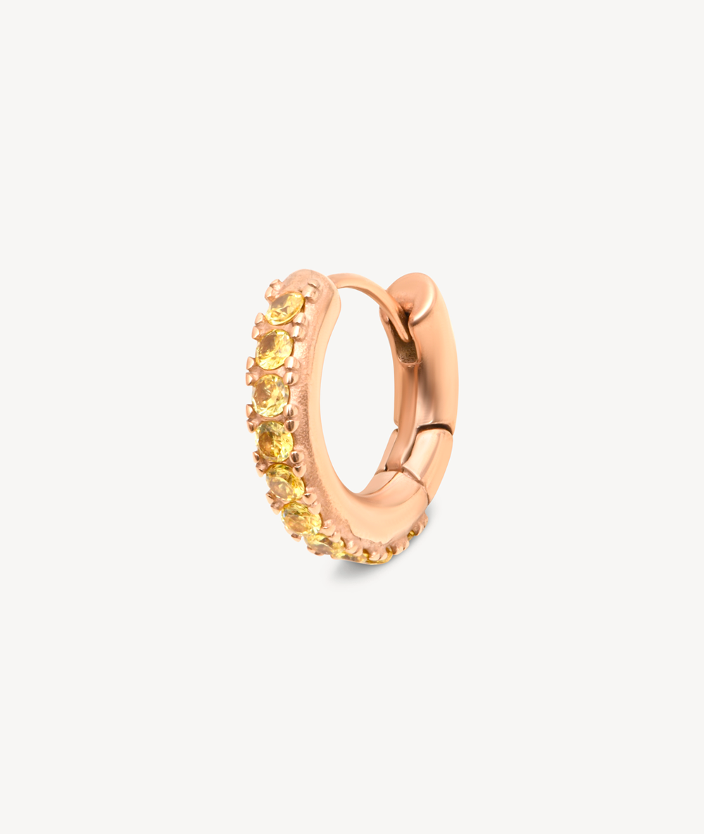 Boucle d'oreille créole or rose et zirconiums jaunes Tashi RG C
