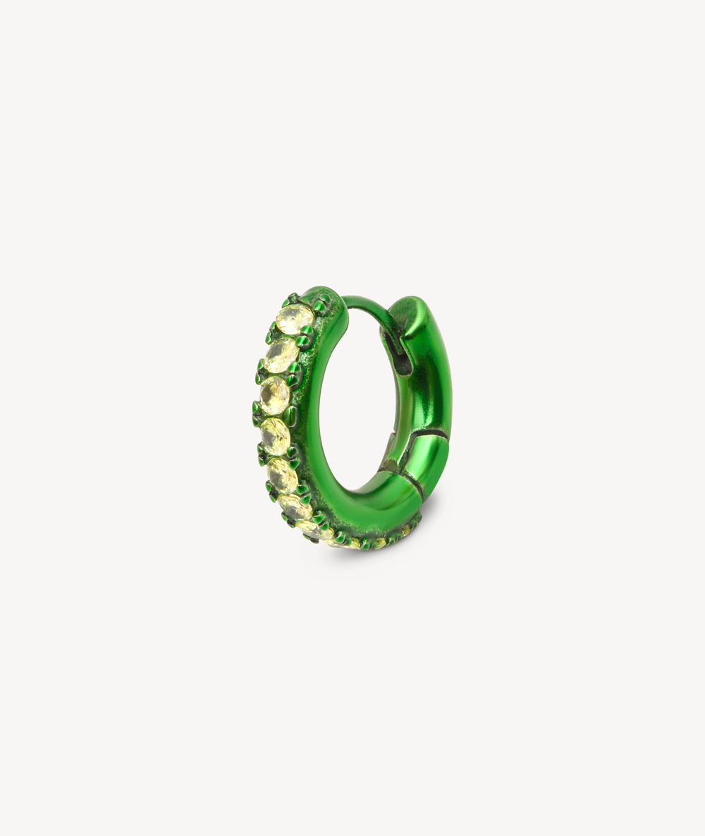 Boucle d'oreille créole vertes et zirconiums jaunes Tashi SG A