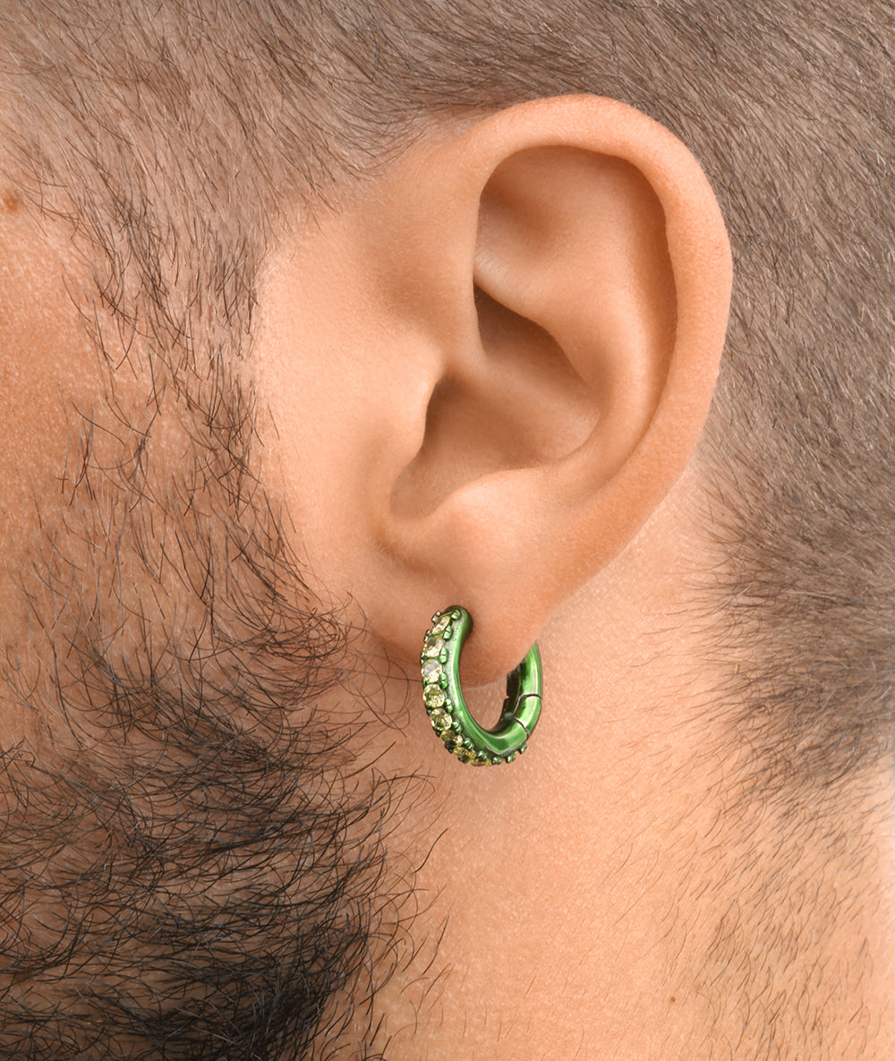 Boucle d'oreille créole vertes et zirconiums jaunes Tashi SG A