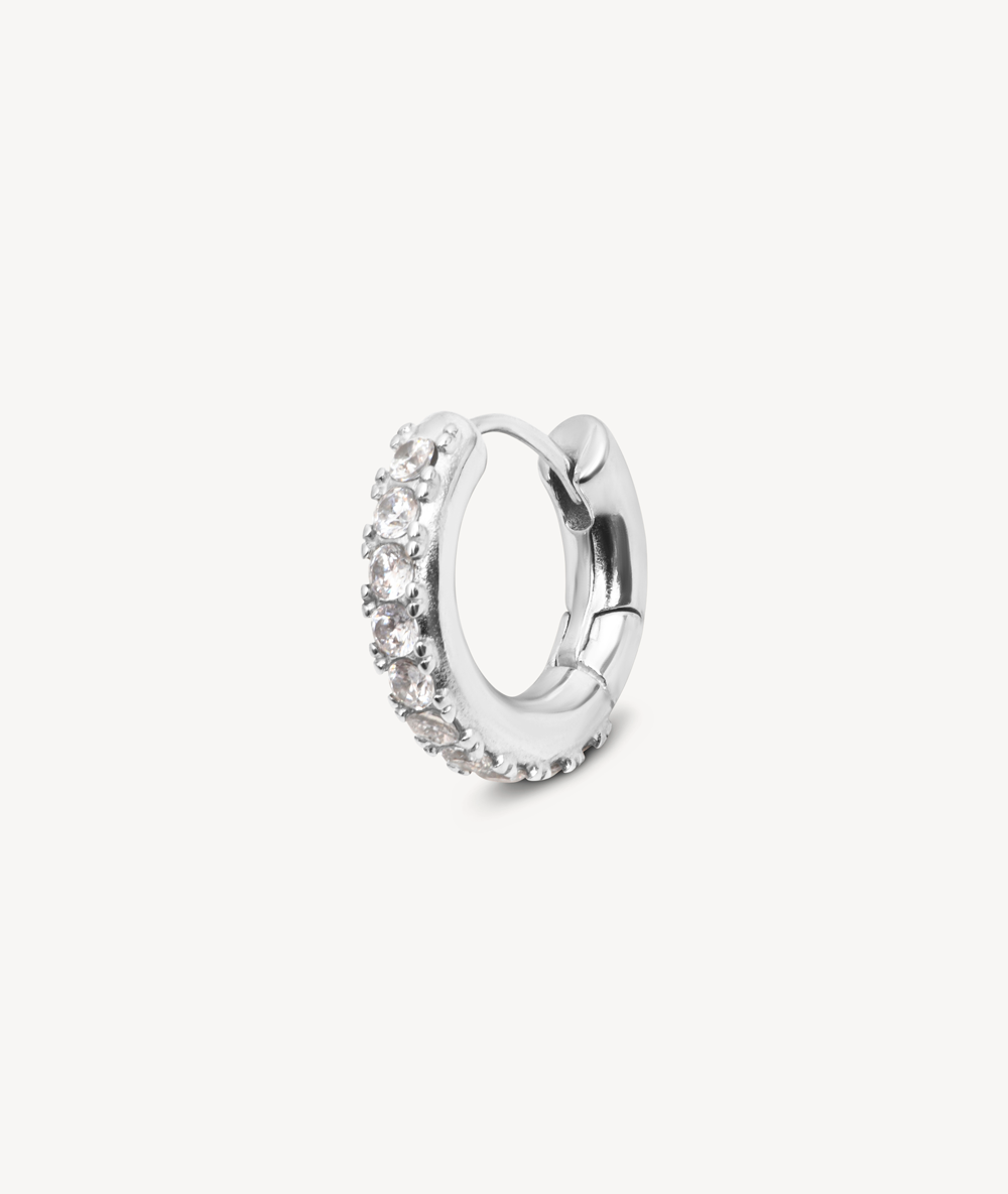 Boucle d'oreille créole argentée et zirconiums blancs Tashi S A