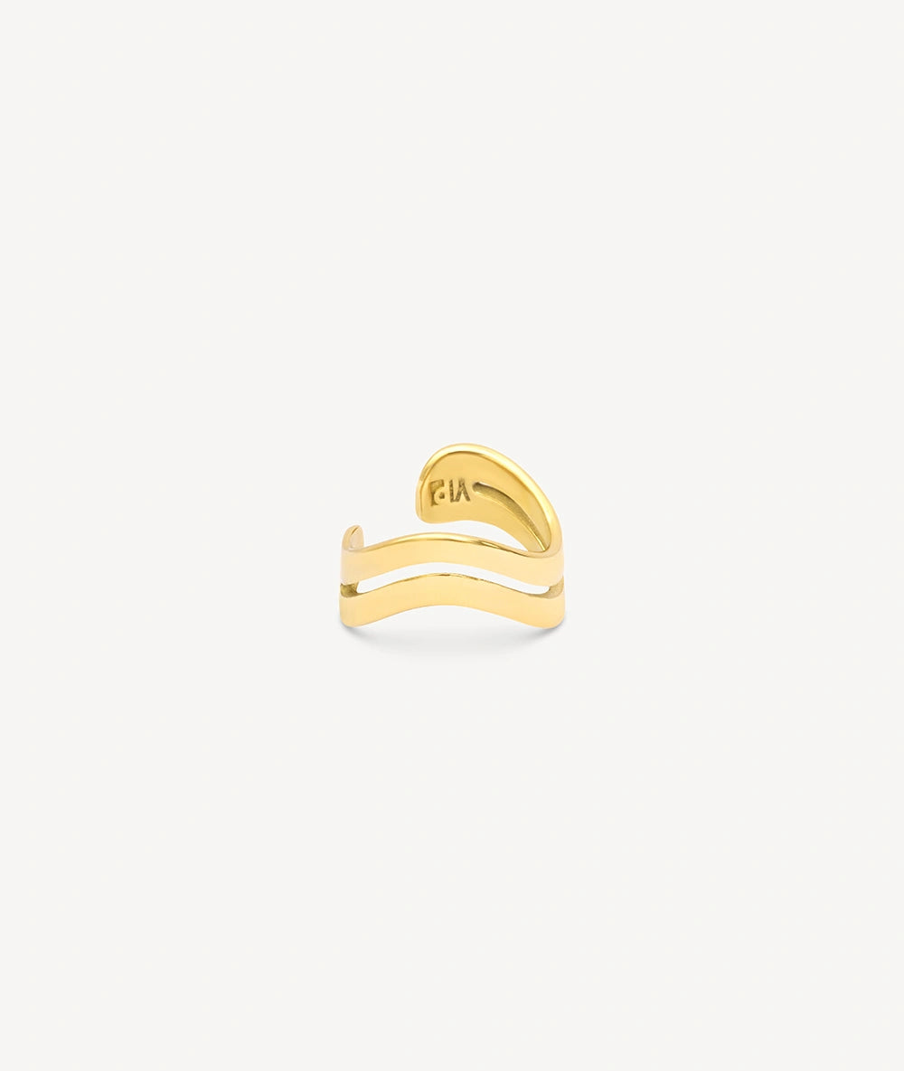 Wavy golden ear cuff, double G
