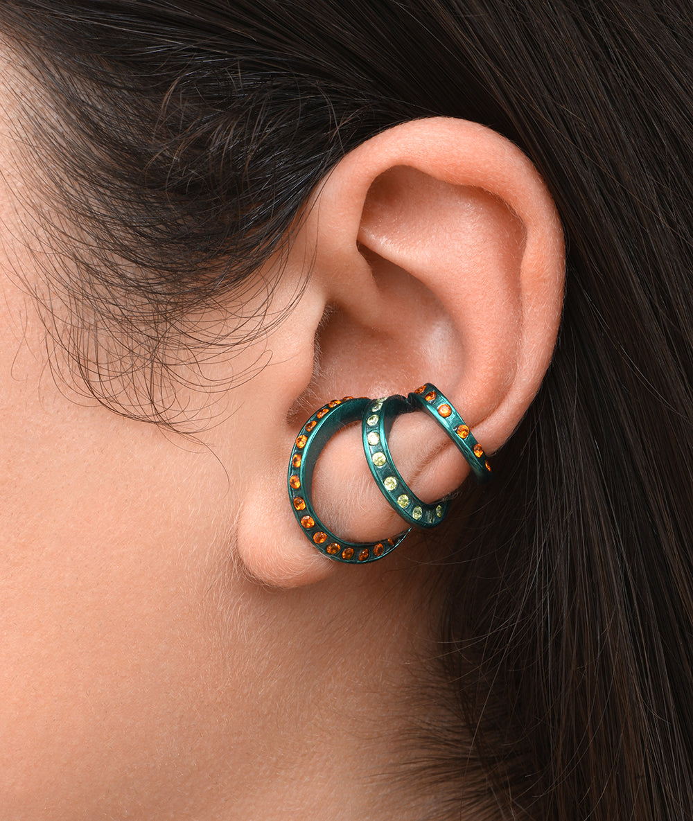 Ear cuff triple turquoise zircons verts et oranges Yaz T