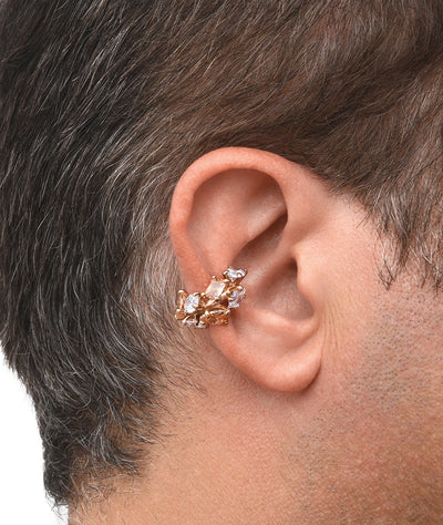Ear cuff or rose gold pierres brunes et blanches JAKI RG A - YParis