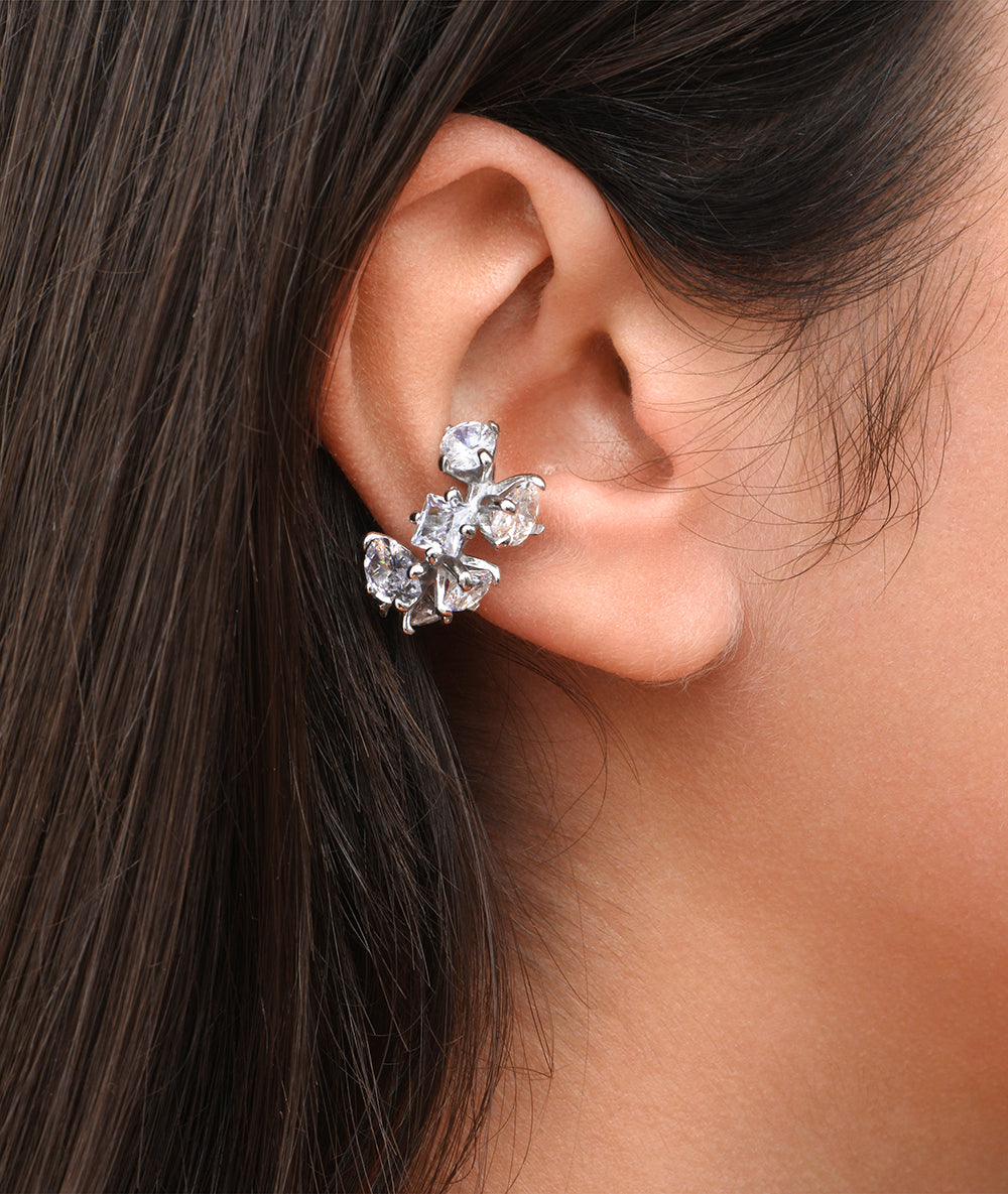 Ear cuff argenté pierres bleues et blanches JAKI S A