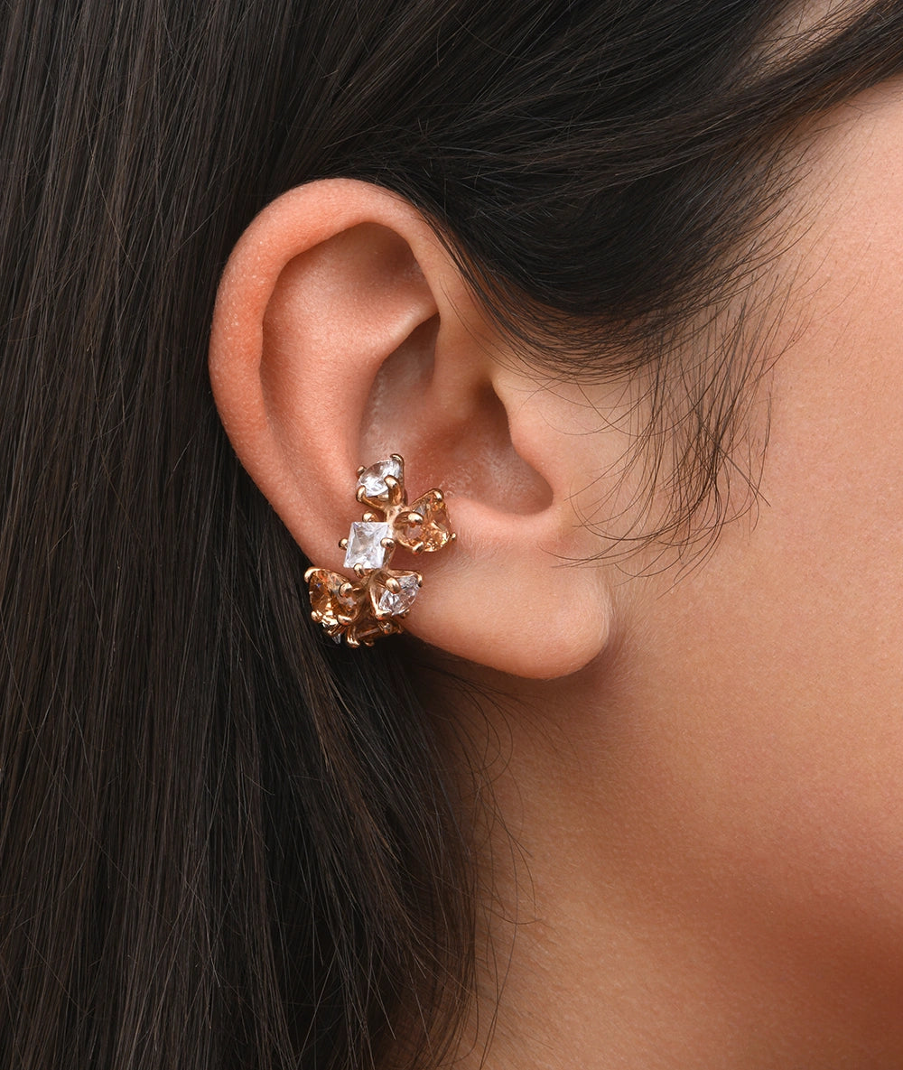 Ear cuff or rose gold pierres brunes et blanches JAKI RG A