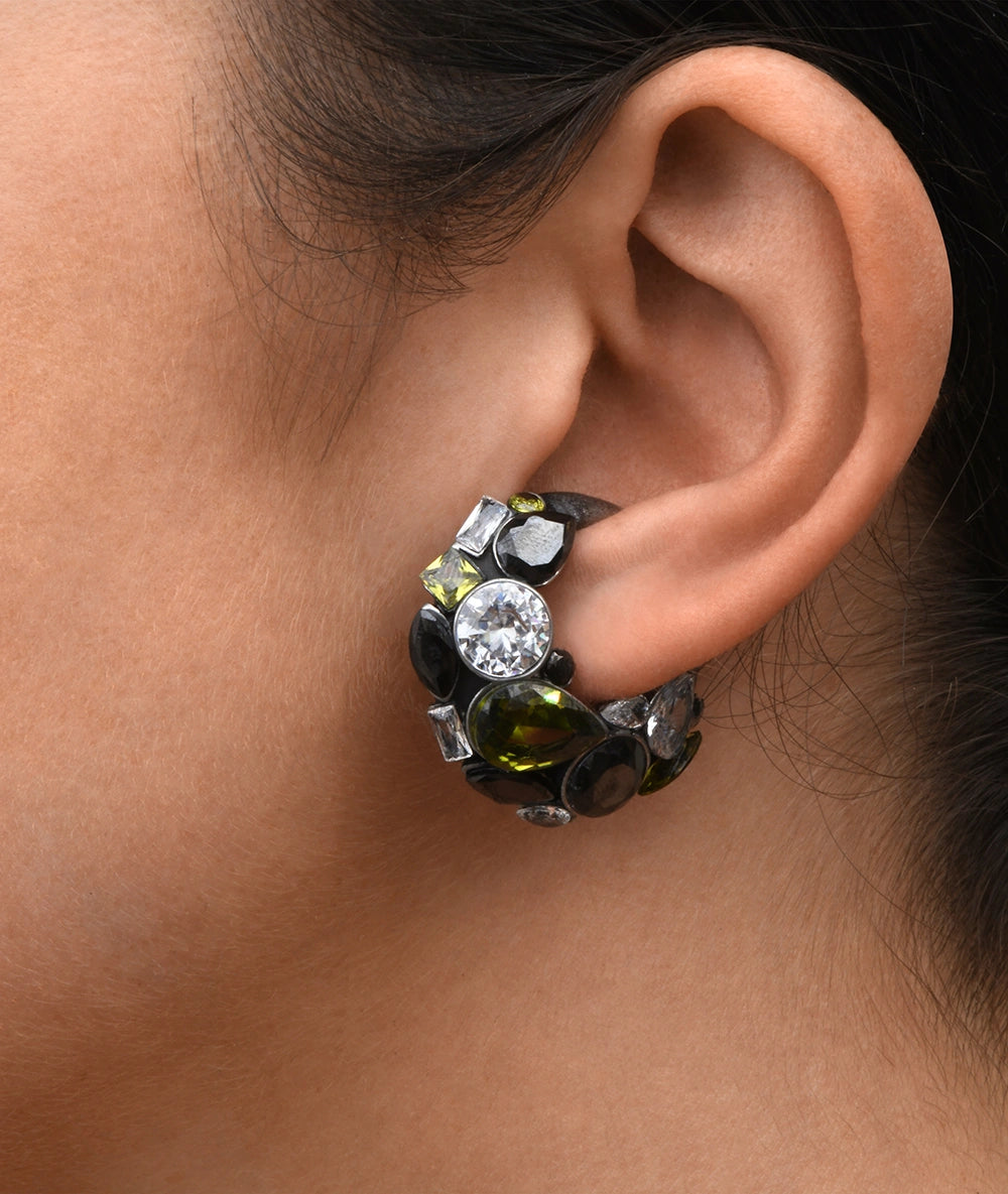 Ear cuff vintage silver zircons gris et verts Dahlia VS