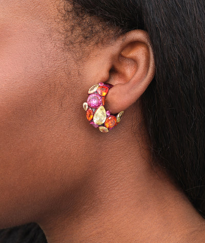 Ear cuff rose fuschia zircons oranges et verts Dahlia P - YParis